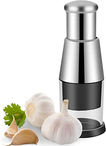 Hachoir à Ail Pressé Cusine, Hachoir à Oignons Multifonction, Presse-ail en Acier Inox, Broyeur à Ail Haché pour Hacher les Légumes Oignons Presse-agrumes