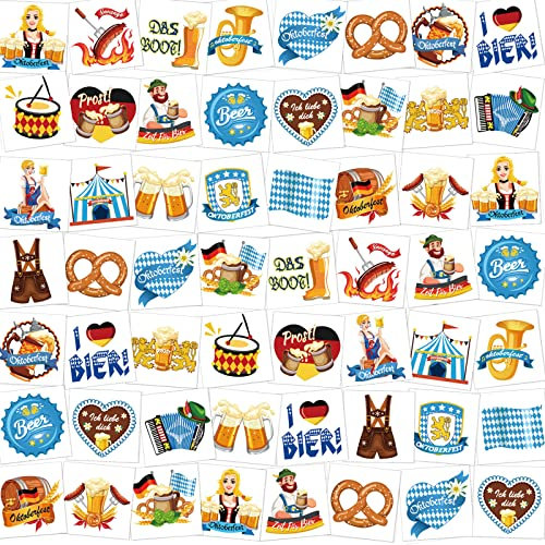 HOWAF Oktoberfest Temporäre Tattoos, 72 Oktoberfest Tattoo Kinder Bayerische Klebetattoos Erwachsene Oktoberfest Deko Oktoberfest Wasserdichte Kindertattoos Aufkleber Bayrisch Oktoberfest Party Deko