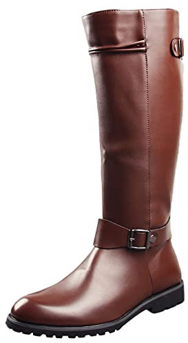 ANUFER Uomo Sotto il Ginocchio Stivali da Cavaliere Pelle in Microfibra Cerniera Cowboy Stivali da Equitazione Marrone SN0707153 EU41.5