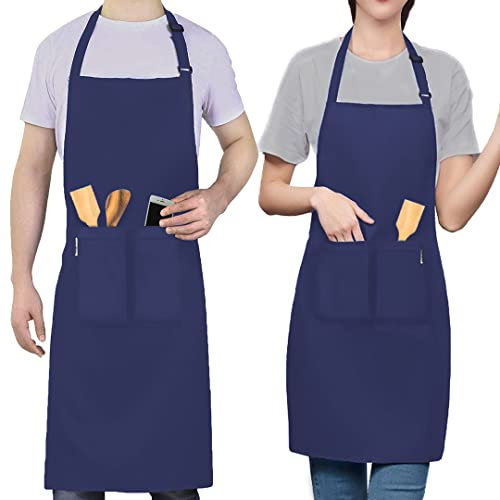 LEFUNDA® Delantal de Cocina Impermeable Con 3 Bolsillos Ajustable, Barbacoa Con Correas Largas Para Hombres y Mujeres, Cocinar, Restaurante, Café, Hornear - Azul
