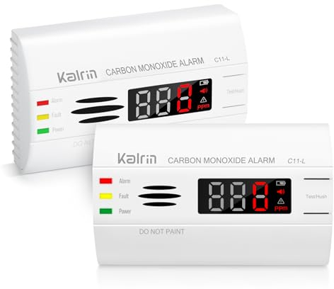 Kalrin CO Melder Kohlenmonoxid Melder mit 10-Jahren Lebensdauer & LED-Anzeige akkurater Sensor kohlenmonoxid Warnmelder Prüftaste Batteriebetrieb entspricht EN 50291 Standards