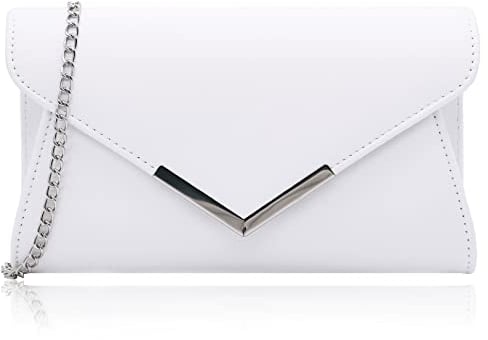 Milisente Clutch Bags For Women Wedding Suede Evening Bag Metallic Shoulder Purse (White)