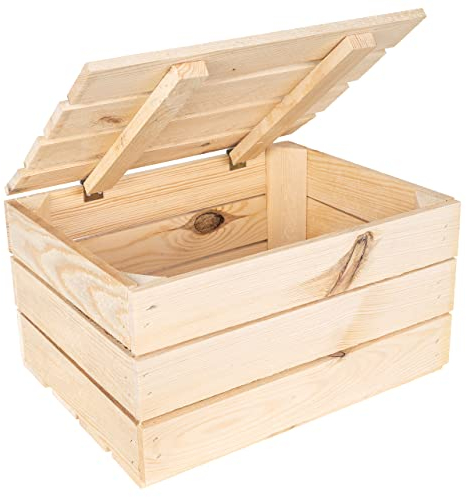 Creative Deco Große Holzkiste mit Deckel | 40 x 30 x 22cm | Holztruhe mit Deckel | Vintage Deko Holzbox | Geschenke Holzbox Kiste | Perfekt als Geschenkbox Weinkiste Spielzeugkiste Aufbewahrungsbox