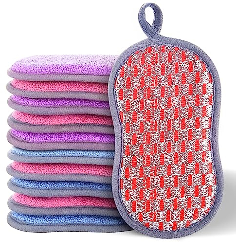 Mis.Moon 10 Stück Schwamm Küche Mikrofaser, Küchenschwamm, Putzschwämme Doppelseitenschwämme, Reinigungsschwamm Geschirrschwamm für Reinigung bei Hartnäckigem Schmutz