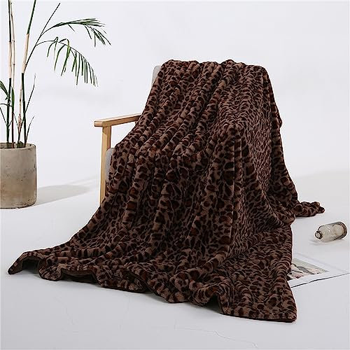 Couverture en fausse fourrure double couche en flanelle à imprimé léopard - Couverture d'hiver chaude en microfibre super douce pour chambre à coucher, canapé, chaise (café, 160 x 200 cm)