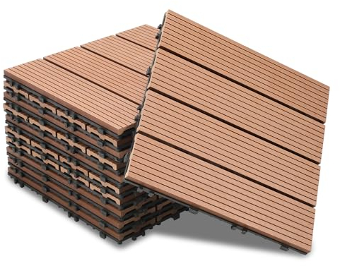 Ansobea WPC Terrassenfliesen Fliesen, 30x30 Holzfliesen 55er Set für 5m²,Balkonfliesen in Holzoptik,Balkon Bodenbelag mit Klicksystem,Terrassendielen Wasserfest für Balkon & Terrasse(Braun)