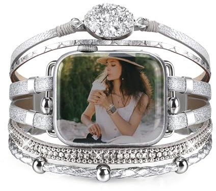 CHARMINGO Braccialetto con perline bohémien, compatibile con cinturino Apple Watch da donna da 38 mm, 40 mm, 41 mm, serie 10, 9, 8, 7, 6, SE Ultra 2, cinturino in pelle per iWatch serie 5, 4, 3, 2, 1