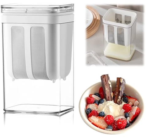 VBXPOU Yogurtiera Colino per Yogurt Greco, Vasetto per Yogurt con Coperchio, Colino Lavabile con Rete Ultra Fine per Lavoro, Viaggio, Colazione, Picnic, 1100 Ml