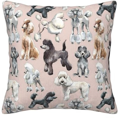 DOFFO Pudel Hunde Bedruckter Cord Kissenbezug Herbst Kissenbezüge Weiche Quadratische Wurfkissenbezug Für Zuhause Couch Sofa Bett Stuhl Dekorative Geschenke 40x40 Kissenbezug