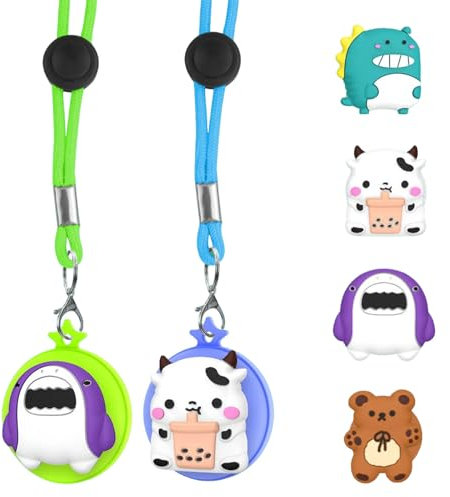 RYMAUP® Lot de 2 chaînes AirTag pour enfants, adaptées aux enfants, coque en silicone confortable et réglable, pour traqueur GPS Apple AirTag, pour un usage quotidien, bleu et vert