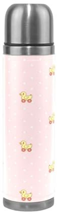Duck Polka Dot Pattern Cartoon Thermos Sport Water Bottle Pots Stainless Steel Insulated Vacuum Flask Leather Wrapped(500ML)