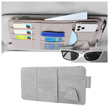 Adunsiaoto Auto-Sonnenblende-Organizer, Kartenhalter Einstellbare Sonnenblende Organizer, Auto Multifunktionale Aufbewahrungstasche Für Sonnenbrillen, Karten(Grau)