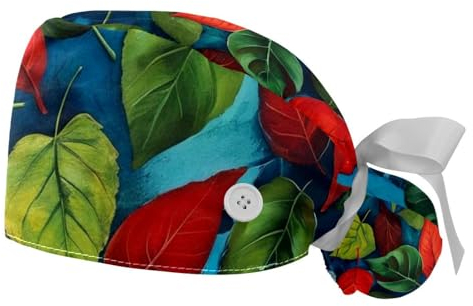 FQURFHY 2 eingepackt，Tropische Blätter,OP-Hauben für Frauen，Operationssaalkappe，Chirurgische Hauben für Männer,Für die Krankenschwester