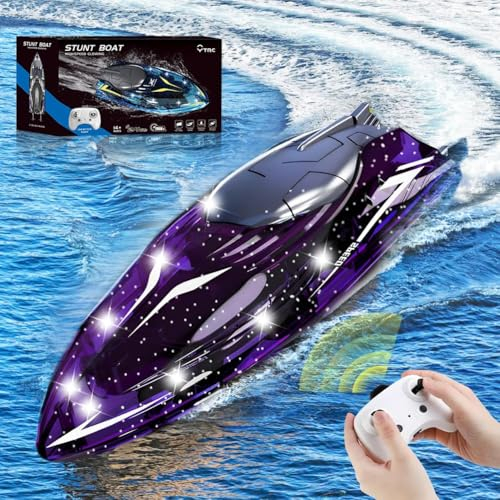 Barco Teledirigido,Juguete De Barco RC con Luz LED,Mando A Distancia De 2.4 G,Rotación De 360°,Juguete Acuático para Niños Al Aire Libre,Impermeable,Alta Velocidad 20 Km/h,Juguete De.