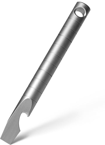 TIMULTI Titanium EDC Pry Bar with Bottle Opener, Measure Function Multi Tool, Small Keychain Prybar for Everyday Carry (Grey, Mini Pry bar)