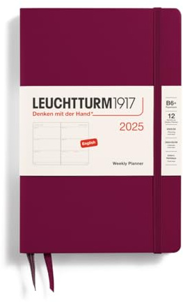 LEUCHTTURM1917 371014 Wochenkalender Paperback (B6+) 2025, Port Red, Englisch