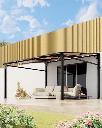 GarveeLife 10'x 12' Lean to Gazebo, Hardtop Wall Pergola with Polycarbonate Roof, Aluminum Frame Mounted Gazebo for Lawn Patio Deck Yard and Party