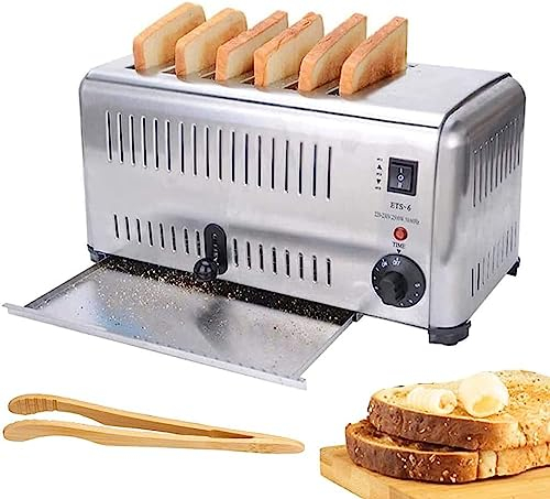 Commercial Stainless Steel Toaster 6 Slices with Extra-Wide Bread Slots - 5 Shade Settings, Defrost/Reheat/Cancel Functions - Ideal for Home, Store, Hotel, Party Use