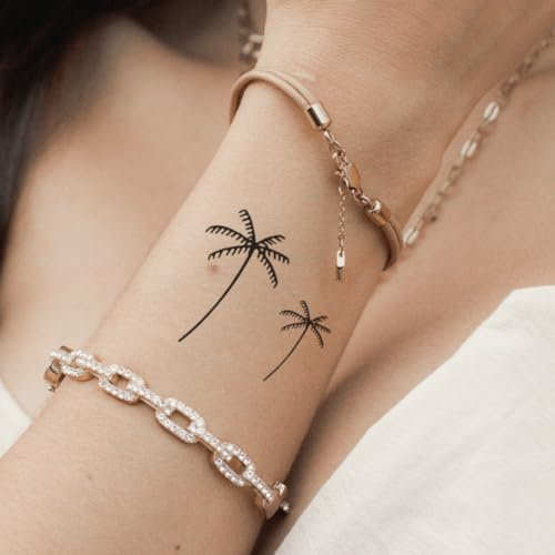 Palm tree tattoo – Temporalis® | Temporary tattoos for women and men – Vegan fake tattoos, waterproof and EU-certified – Lasts 1 to 2 weeks [ Duo of palm trees ]