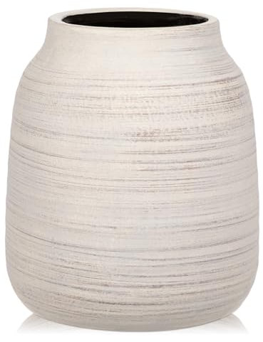 Briful Jarrón grande de cerámica de 21 cm para flores, jarrón rústico beige de 21 cm de alto, jarrón grande de apertura de 4.7 pulgadas para pampas, plantas secas, flores frescas, decoración del hogar