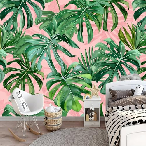 Papier peint intissé panoramique- Feuilles Tropicales Vertes - Photo murale amovible - 150 x 105 cm Jungle Monstera - Papier peint photo pour chambre d'enfant adulte