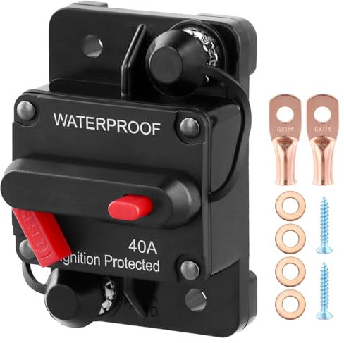 QWORK® Disjoncteur de voiture 40 A, 12 V-48 V DC, bouton de réinitialisation manuelle, pour camions, camping-cars, systèmes solaires