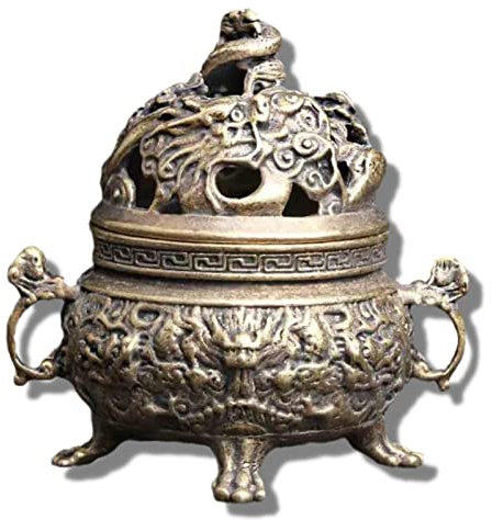 ZZHOPEN 5,9 cm Messing Retro Xianglong Räucherofen Schreibtisch-Ornament, Metall Amphore Räucherofen Heimdekoration Wenwan Handicraft Collection