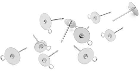 LIFKOME 100 Stk Ohrringe posten leere Basis ohrring zubehör Ohrring mit Anhänger Ohrring-Pin-Post flacher runder leerer Stift Stecknadel mit Schlaufe Ohrstecker mit Öse Silver