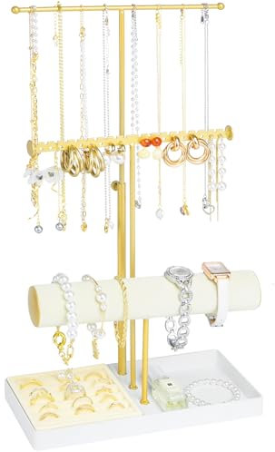 mepure Schmuckständer, 3 Etagen Verstellbarer Schmuckaufbewahrung Schmuck Organizer, Ketten Aufbewahrung mit Samttafel für Halsketten Armbänder Ohrringe Ringe, Kettenständer Aufbewahrung für Frauen
