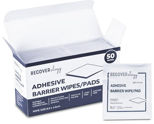 Adhesive Barrier Wipes | Pack of 50 Pads | Skin Protective Barrier Wipes | Improves Tacky Effect of Attachments on Skin | Non Sting | Acetone Free | Skin Adhesive