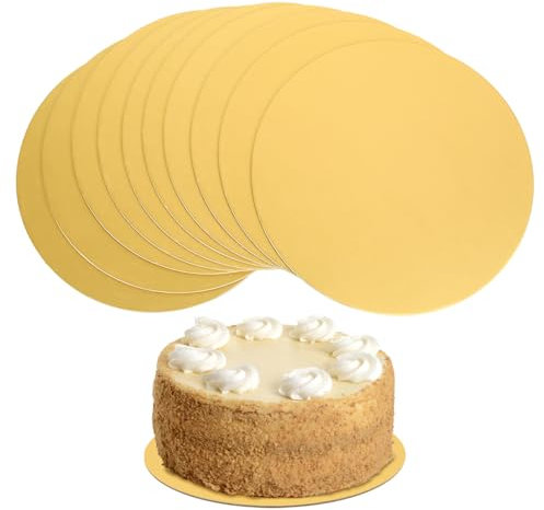 Tenbrachian 10 Pcs 8 Inch Round Cake Boards, Gold Cake Base Boards, Cut Edge Round Cakes Cards for Cakes Display and Transfer(Gold)