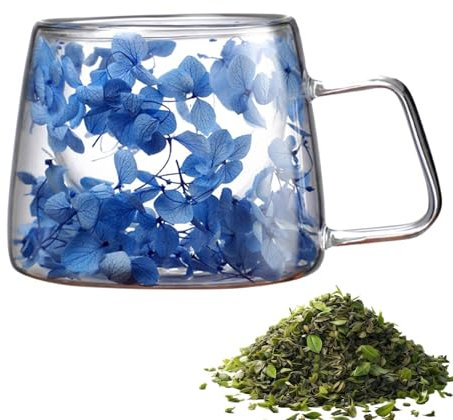 Taza transparente con flores, tazas de vidrio para bebidas calientes con asas, tazas de vidrio, taza de café de flores de 200 ml, tazas de café de primavera, taza de flores secas con asa, tazas de