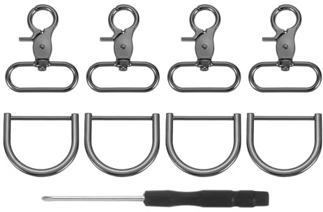 QUARKZMAN 4 Stück Metall Karabinerhaken Schlüsselanhänger, 38mm Swivel Trigger Verschlüsse Clips Schnallen Dreh Snap mit D-Ring Haken für Gurte Taschen Gürtel Lederhandwerk, Pistolenschwarz