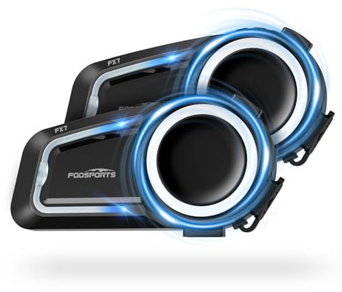 Fodsports FX7 Intercom Moto Bluetooth Mesh - 10 Motocyclistes Système de Communication Bluetooth Mesh pour Casque avec Fonction de Mixage/3 Chaînes/Partage de Musique/Radio FM/Étanche IP67