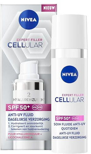 NIVEA Cellular Expert Filler Tagespflege UV-Fluid LSF 50+ (1 x 30 ml) - Gesichtspflege angereichert mit reiner Hyaluronsäure und Licochalcone A - Feuchtigkeitsspendendes Anti-Aging-Fluid