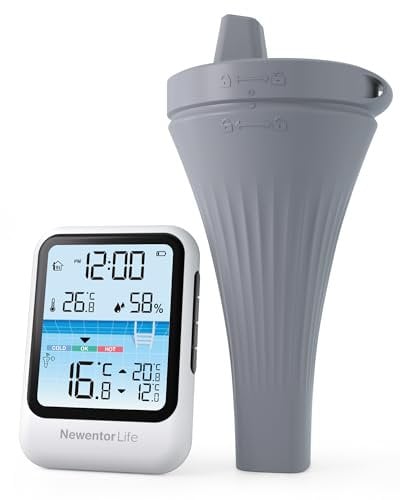 Pool Thermometer Schwimmend - Thermometer Pool mit Vakuum-Display - 100% beschlagfrei - IPX8 wasserdicht - Antennen-Turbo durchdringt Wände für 100m Reichweite - Energiespar-Chip 6-Monate, Modern