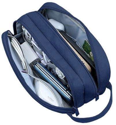 Teskyer Cable Organizer Bag, Travel Electronics Accessories Organiser, Protable Tech Pouch for Phone Chargers, Cables, Flash Drive, Power Bank, Hard Drive - SM09 (Navy Blue)