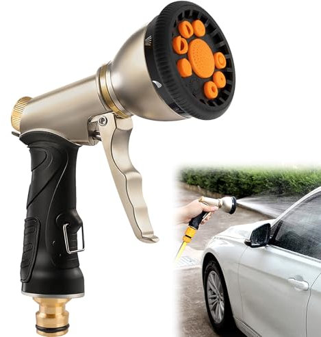 Gartenbrause Metall, Robuste Garten Wasserspritze zum Reinigen und Bewässern, Hochdruck Gartenschlauch Spritze, für Gartenbewässerung, Autowaschen, 9 Sprühfunktionen