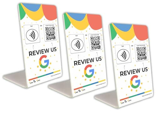One Tap Only 3-Pack Google Tap Review Stands Tap for Instant Reviews - All Phones Compatible - Reusable NFC & QR - Boost Business Reviews - Powered (3 Stands)