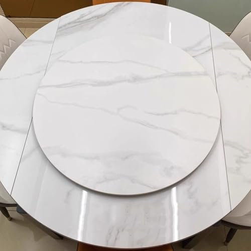 Decmiroor 70 90cm Lazy Susan Plato Giratorio, Plato Giratorio de Mármol 100cm Grande Bandeja Giratoria para Cocina Restaurante Familiar Mesa de Comedor(Matte White,24inch)
