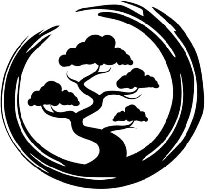 Cercle d'arbres bonsaï zen japonais Stickers muraux en PVC 54x58.7cm Décoration artistique Noir