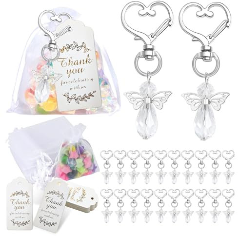 JSTHHTT Set di 90 Bomboniere Angelo Portachiavi per Comunione, Sacchetti Confetti, Sacchettini Bomboniere, DIY Ciondoli Matrimonio per Battesimo Bomboniera Cresima Regalo di Comunione