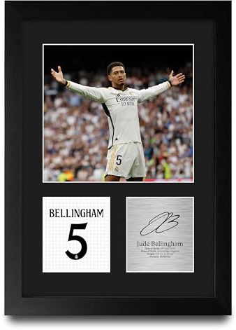 HWC Trading Jude Bellingham Real Madrid Geschenke Gedrucktes Signiertes Autogramm Foto für Fußball Anhänger and Fans - A4 Porträt Gerahmt