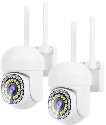 Srvillg Security Outdoor Camera, 2 Pack CCTV Camera Wireless Outdoor, 355° PTZ WiFi Camera, PIR Human Detection, Sound and Light Alarm, Support TFCard & Cloud Storage