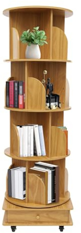 TAPMING Drehbares Bücherregal, Mehrstöckiges drehbares Bücherregal, Rundes Büche-rregal mit Einer Tragfähigkeit von bis zu 99,21lb,zur Aufbewahrung von Büchern, Zeitschriften (Nuss-braun)