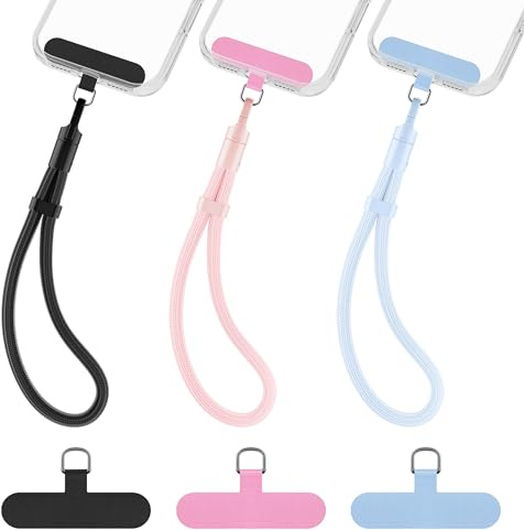 COCASES Phone Wrist Strap Lanyard Anti-Theft, 3 Pack Adjustable Combination Charm with Tabs compatible with most Phone cases, bags, Key Chain, Cameras Black/Light Pink/Light Blue