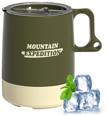 Mug De Camping,Poignée Anti-Dérapante Grande Capacité avec Couvercle | Mug à Café Design Accessoire de Camping - Pour Intérieur Extérieur Voyage Randonnée Backpacking Pêche Escalade Sports Thé Eau