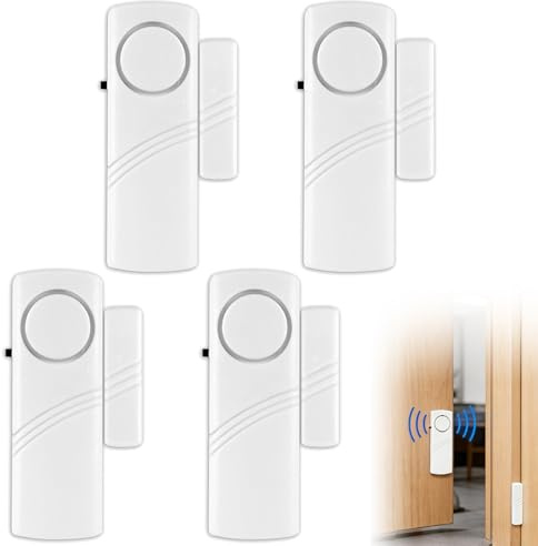 4 Pcs Door and Window Alarm Sensors, Wireless Magnetic Security Burglar Alarm System with 120dB Loud Siren for Home Office School Hotel and Shop Entry Alert, No Battery Required for Easy Installation