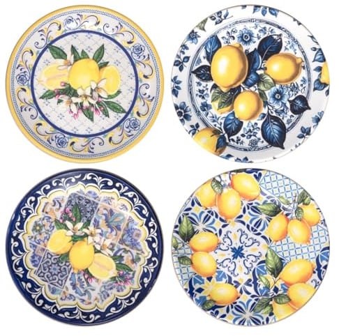 BY SIGRIS Adorno Decorativo de Pared con Diseño de Limones, Set de 4 Platos de Cerámica para Decoración Interior y Exterior