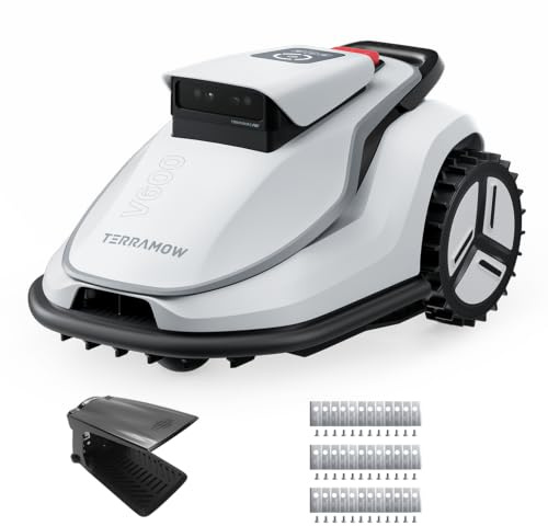TerraMow V600 Set Mähroboter ohne Begrenzungskabel mit Garage bis 600 m² | 36 Klingen Tri-AI-Vision, Ohne RTK&Begrenzungskabel, Echtzeit-Hindernisvermeidung, Auto-Kartierung für komplexe Gärten